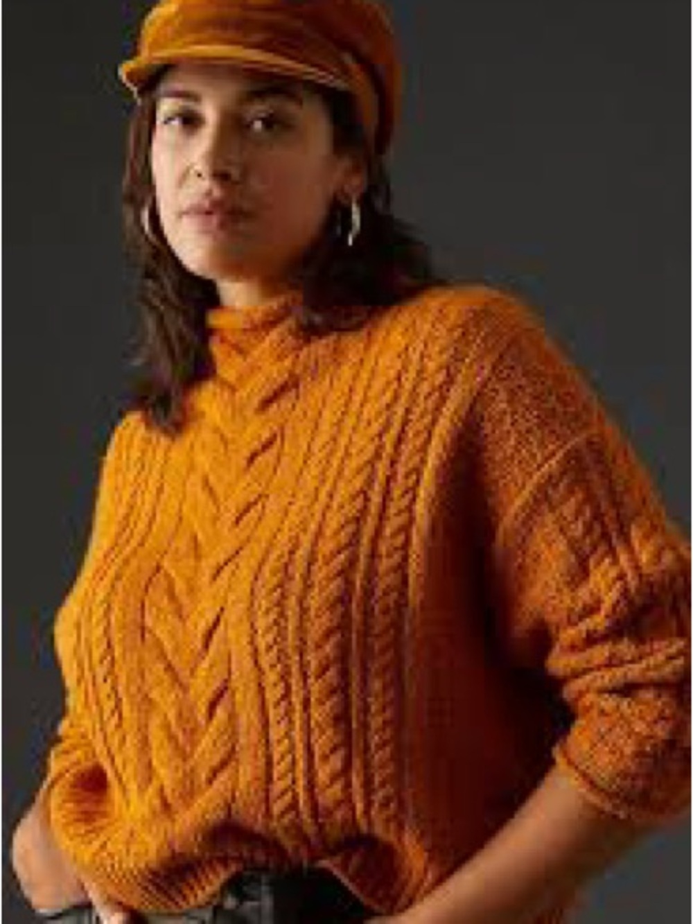 Pilcro Mustard Mock Neck Cable Knit Sweater